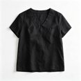 thumbnail image 5 of ITSAME Womens Cotton Linen Tops Short Sleeve V-Neck Shirts Ladies Loose Casual Blouses Black Size XL, 5 of 5