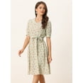 thumbnail image 2 of Vestido floral de gasa midi evasé con cuello Peter Pan para mujer Verde Claro XL, 2 of 6