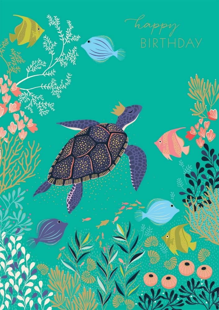 The Art File Purple Sea Turtle with Gold Foil Crown Birthday Card for Anyone