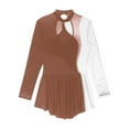 thumbnail image 6 of Doomiva Women's Adult Figure Ice Skating Dress Long Sleeves Rhinestones Gymnastics Leotard Activewear Brown M, 6 of 7
