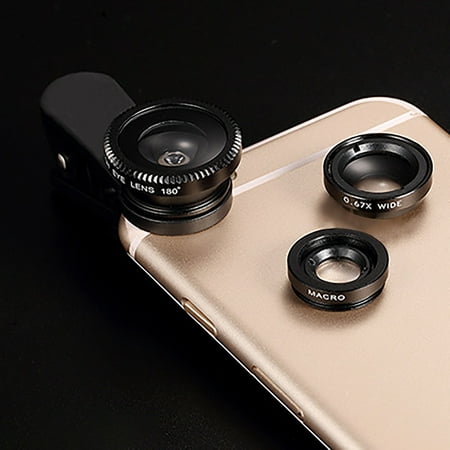 Image of Phone Camera Lens Upgraded Phone Lens Kit 198° Fisheye Lens + Miniature Lens + 120° Wide Angle Lens Clip On Cell Phone Lens Kit Compatible With Most Phones