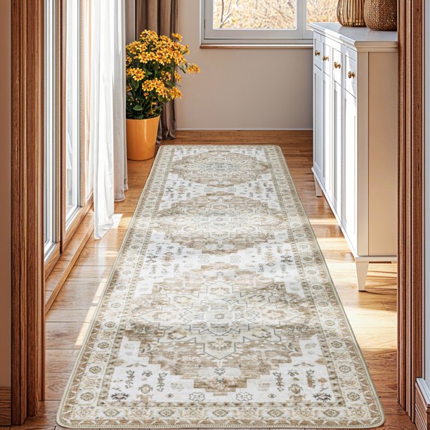 Sonoro Kate Alfombras 2x10 para Salón Recámara, Alfombra Interior Boho Antideslizante Lavable a Máquina, Crema