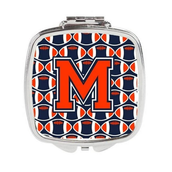 Carolines Treasures  Letter M Football Orange - Blue & White Compact Mirror