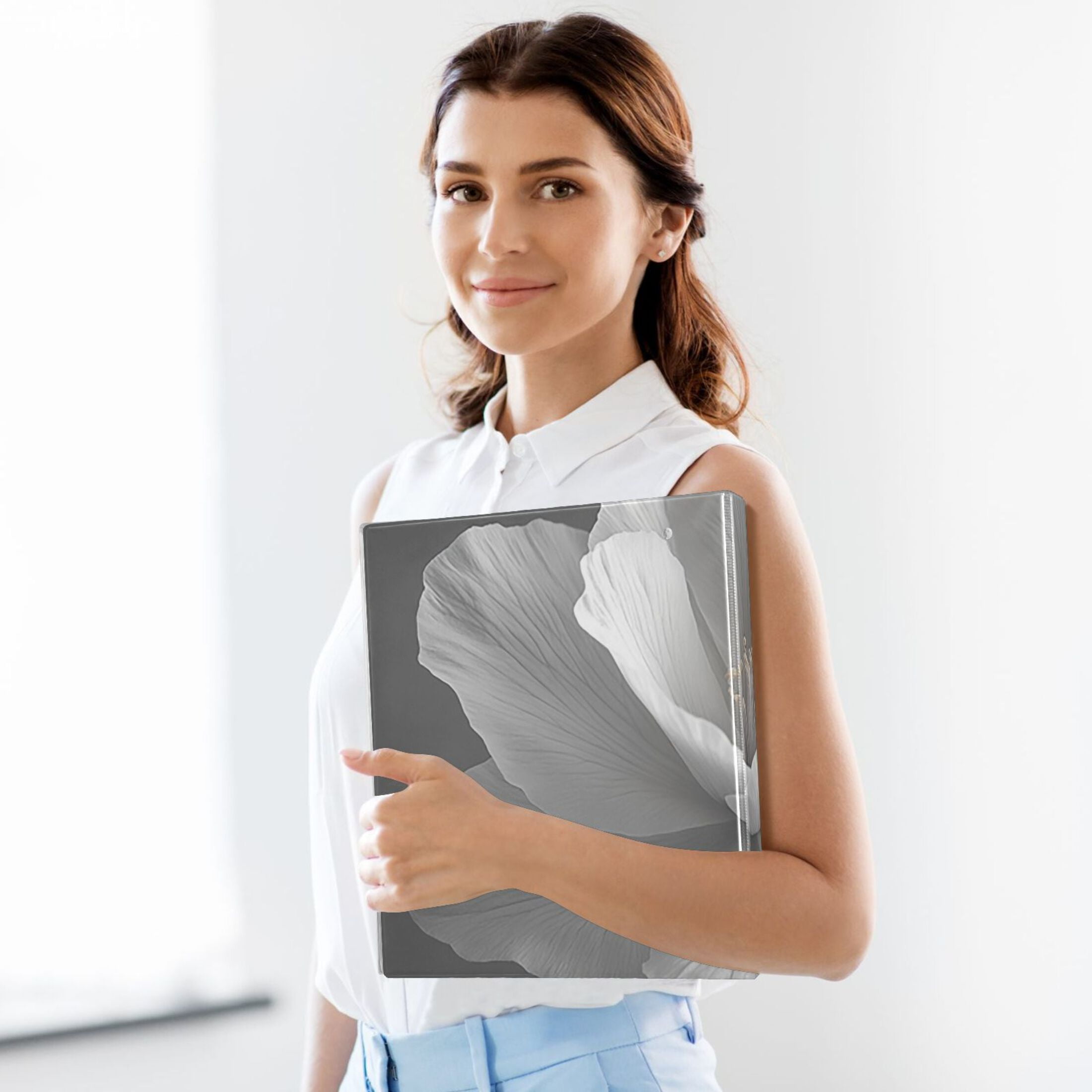 Gray Flower 3 Ring Binders 1.5 inch Hardcover File Folders with Interior Pockets A4 Size Organizer for School Office Hospital