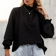 thumbnail image 2 of Women's Trendy Elegant Long Sleeve Shirts Turtleneck Striped Ruffles Blouse Pullover Oversized Cozy Lantern Sleeve Tops, 2 of 12