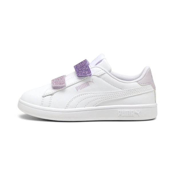 Tenis Puma Smash 3.0 L Glitter Velcro para Niñas 17 A 21.5. 395609-06 blanco 20