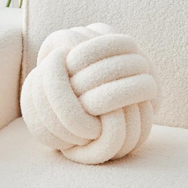 wonima44 Decorative Throw Knot Pillow Ball for Home Chair Sofa Couch Bed Aesthetic Round Decor Pillows Lambswool Knotted Pillow Cushion (Ivory White, 11 inches)