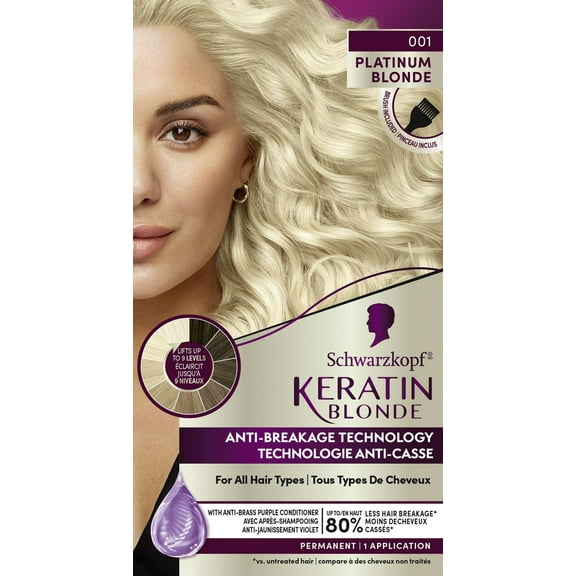 Schwarzkopf Keratin Blonde Permanent Hair Colour Cream Platinum Blonde 001, Ultra Lightening Kit