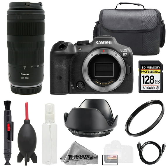 Canon EOS R7 Camera   RF 100-400mm f/5.6-8 IS USM Lens  128GB  Bag  UV Filter- Basic Kit (International Version)