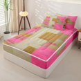 thumbnail image 3 of Castle Fairy Abstract Geometric Plaid Zipper Twin Comforter Sets with Fitted Sheet and 2 Pillowcases,Mid Century Embossed Square Zipper Bedding Set,Hot Pink Ivory,Reversible, 3 of 7
