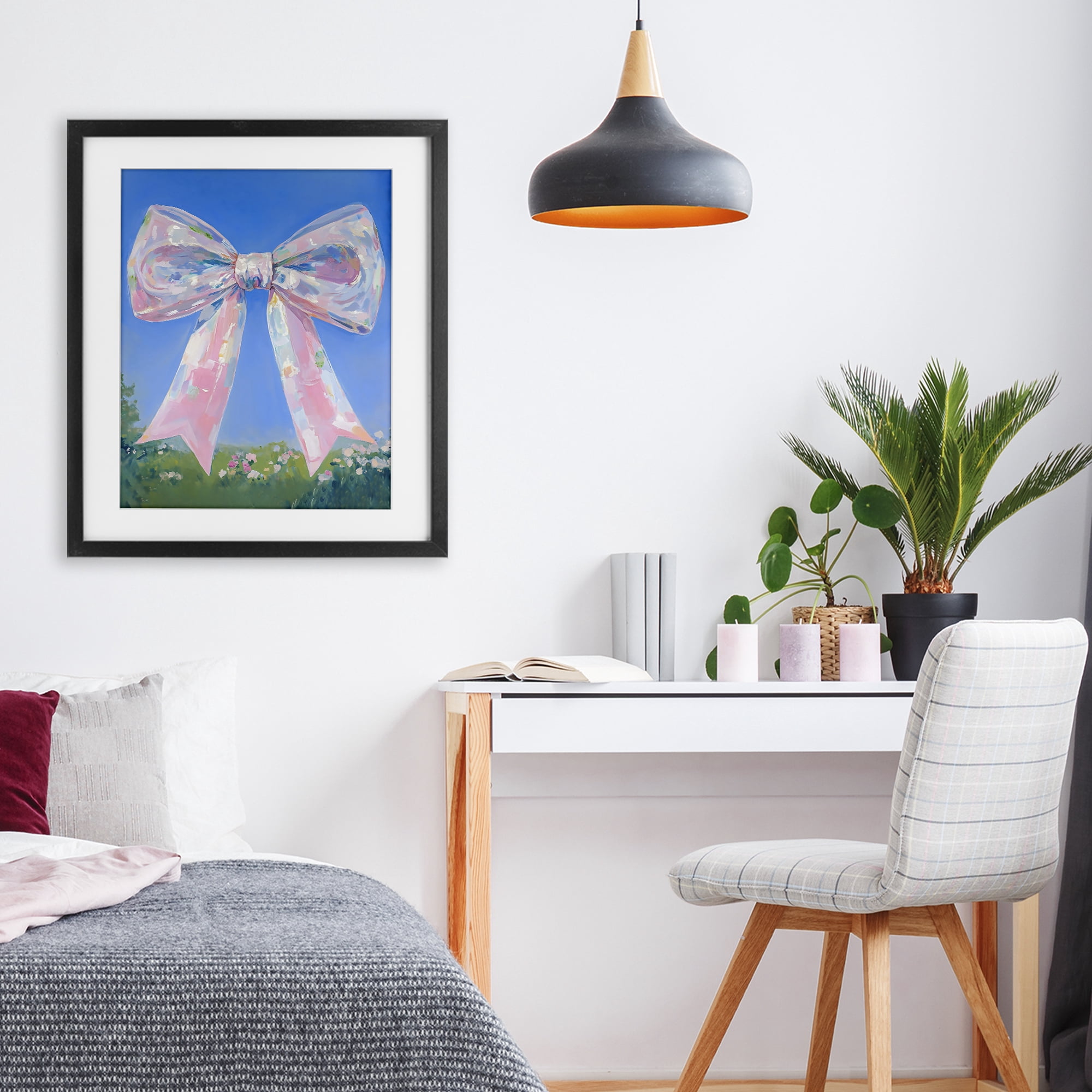 Stupell Industries Iridescent Pink Bow in Meadow Black Framed Print Under Glass, design by The Prints Vibe