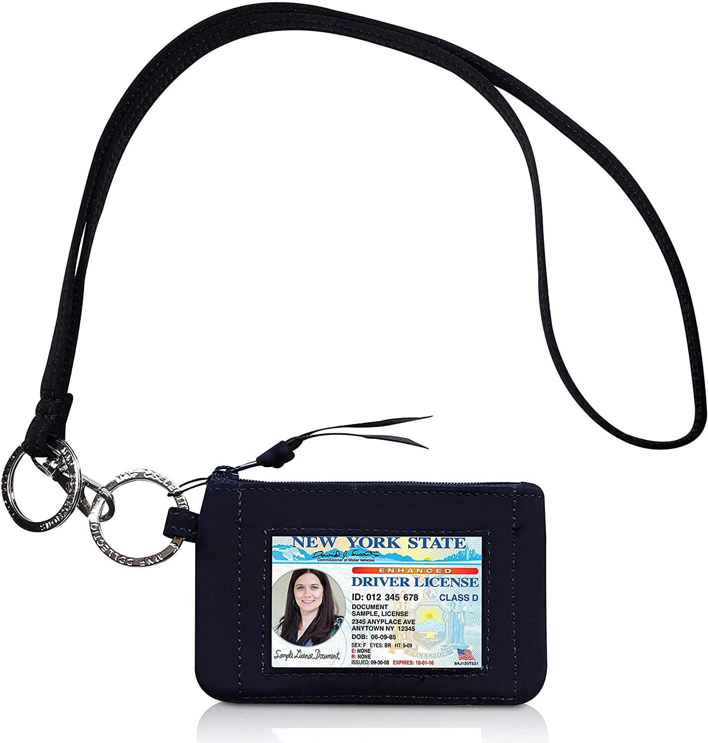 Zip ID Case with LanyardBadge ID Holder with Wallet, Black
