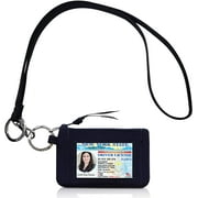 Zip ID Case with Lanyard- Badge ID Holder with Wallet for Cash, Cards, Coin - Durable Strap,Zippers & Keyring, Key Lock - Microfiber, Cotton - Black