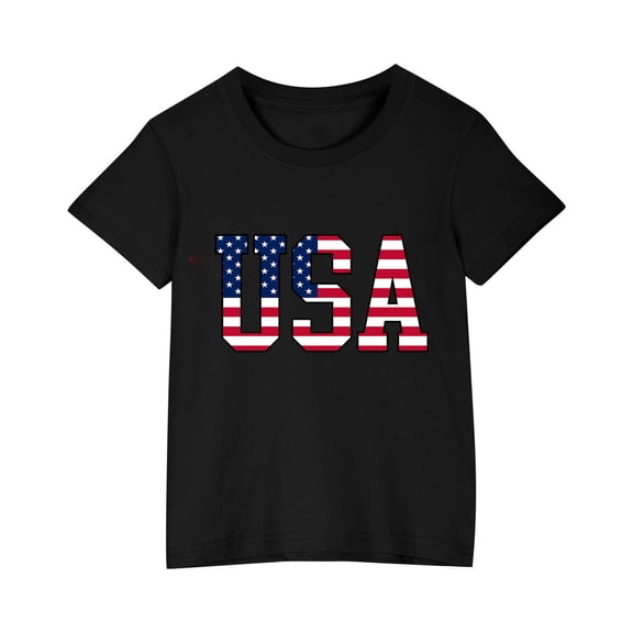 FamilyThread Children's Casual Loose T-shirt American Flag 4th of July Summer Comfortable Short Sleeved Round Neck Top For 3-10Y