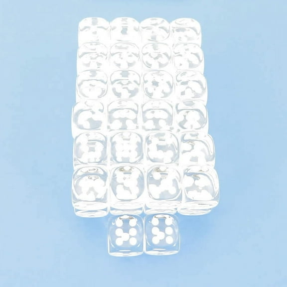 Clear Translucent Dice with White Pips D6 16mm (5/8in) Pack Of 50 Wondertrail