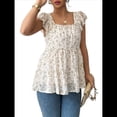 thumbnail image 1 of Camisetas Sin Mangas para Mujer, Blusas de Verano A con Fruncido, Cuello Cuadrado, Mangas con Volantes, Blusas Tipo Túnica, Camisas Albaricoque L, 1 of 9