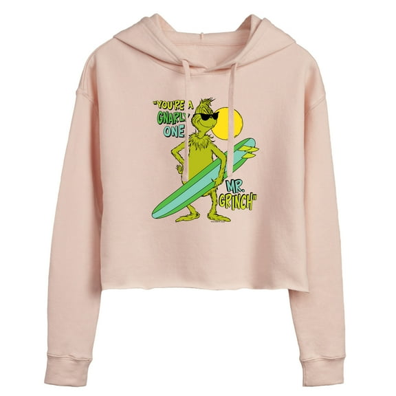 The Grinch - Youre A Gnarly One Mr Grinch - Juniors Cropped Pullover Hoodie
