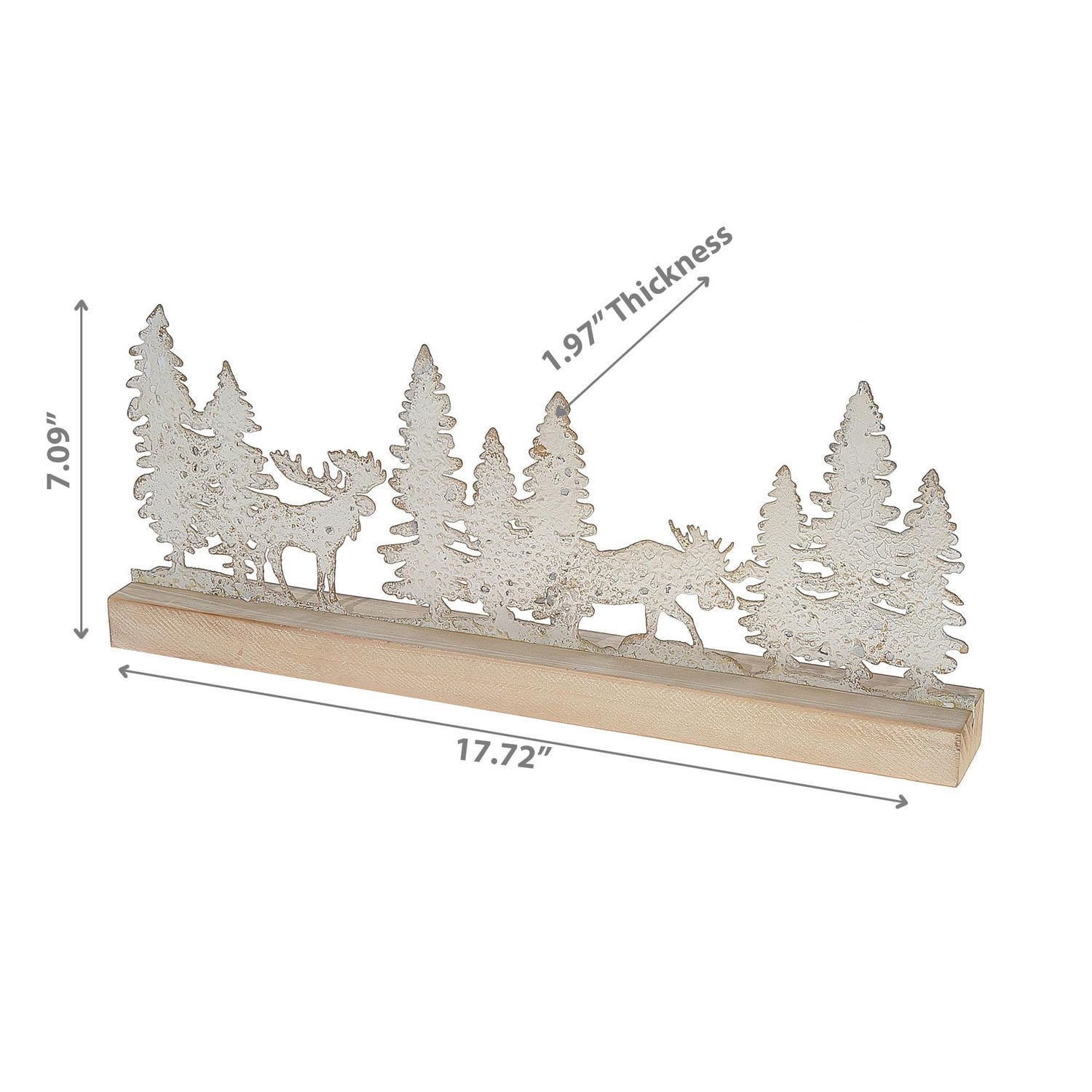 White Forest and Moose Table Top Decor With Wood Base