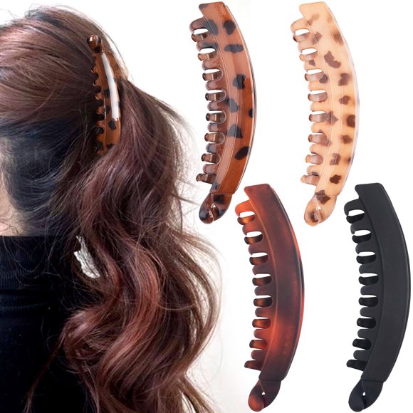 Alpinleux Paquete de 4 pinzas para el cabello de plátano para mujer, clip de plátano grande para cabello grueso, cabello fino, pinzas de plátano con garra grande, accesorios para el cabello (negro, ma
