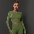 thumbnail image 4 of Tiweut Women's Yoga Exercise Sport Crop Tops Long Sleeve Thumb Holes Slim Fit Solid Running Gym Tee Shirts,Army Green, 4 of 5