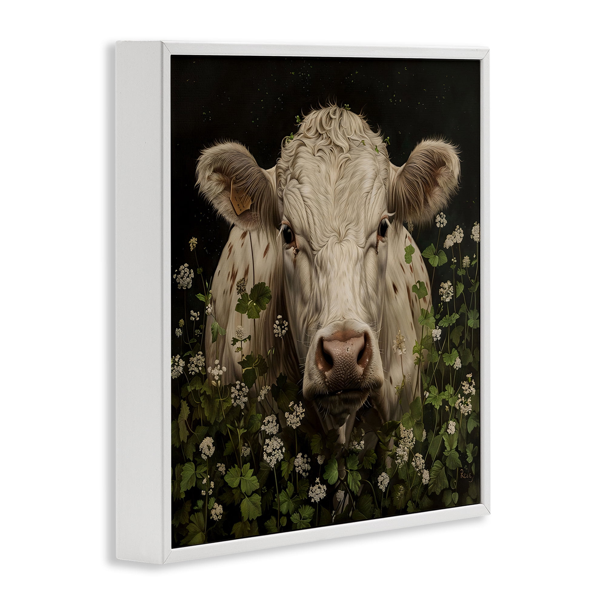Stupell Industries Cow in the Green Meadow White Framed Giclee Art, design by Creative Studio