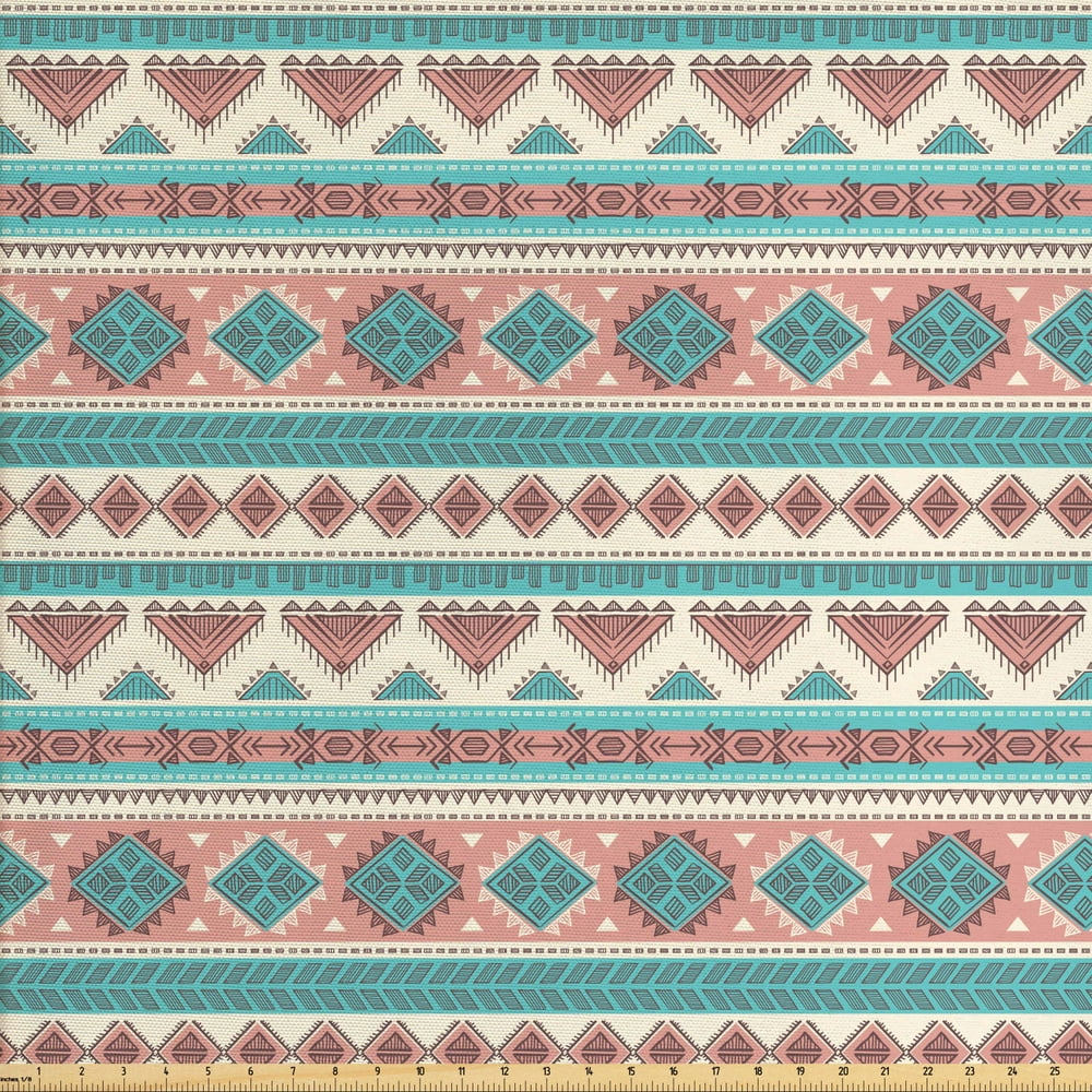 Tribal Fabric by the Yard Upholstery, Vintage Design Native Style Geometric Triangles Print