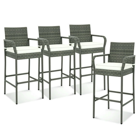 Spaco All Weather PE Rattan Bar Chairs Set of 4, Chair with Armrests and Seat Cushions for Outdoor as Porch Backyard, Gray