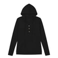thumbnail image 7 of Women's UPF 50+ Sun Protection Jacket Hooded Women's Sports V-neck Sun Protection Hooded Solid Color Front Decorated Button Long Sleeve Top, 7 of 7