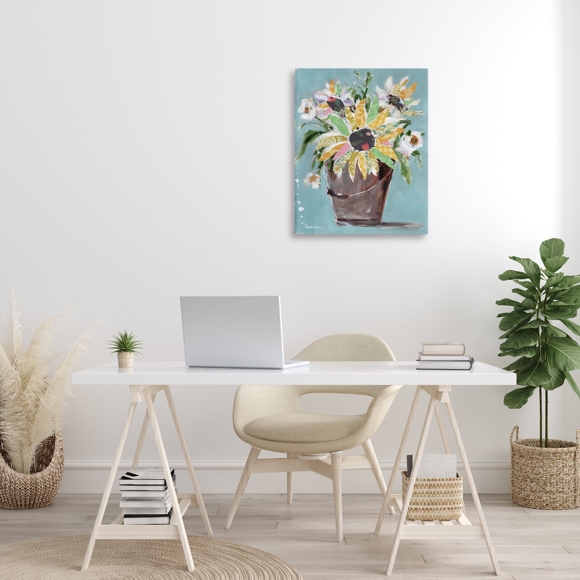 Stupell Industries Flower Bucket Bouquet Botanical & Floral Painting Gallery Wrapped Canvas Art Print Wall Art, 24 x 30