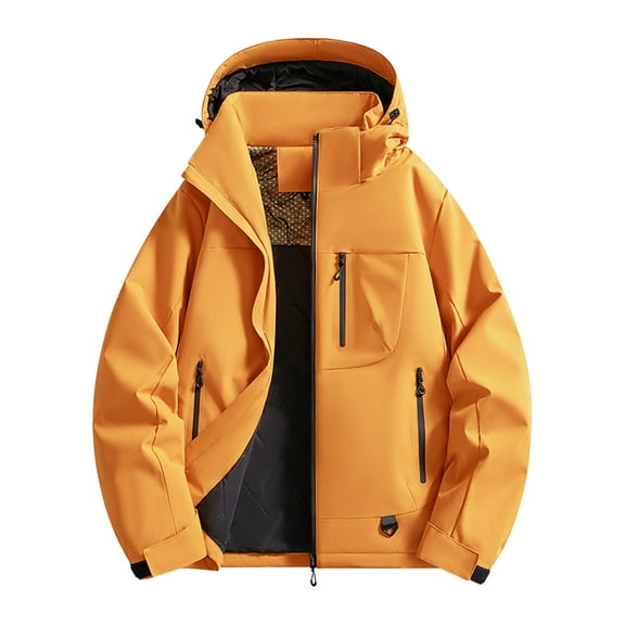SGFCWSX Mens Rain Jacket Men Hooded Waterproof Quilted Windproof Oversized Outdoor Soft Coat Orange Size 3XL