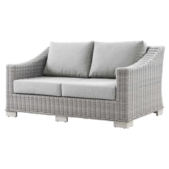 Lounge Loveseat Sofa, Rattan, Wicker, Grey Gray, Modern Contemporary Urban Design, Outdoor Patio Balcony Cafe Bistro Garden Furniture Hotel Hospitality
