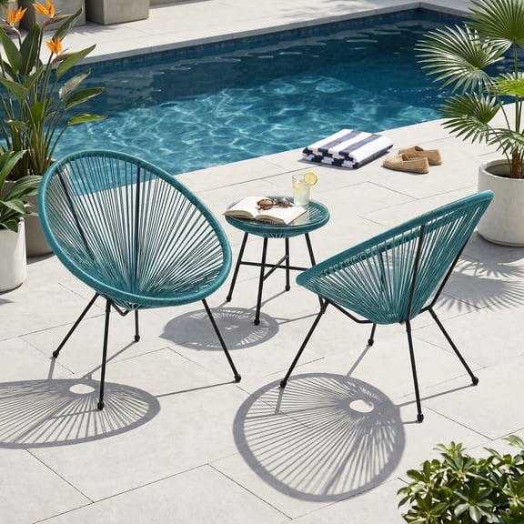 Outdoor Steel Frame Faux Rattan Patio Chairs Set of 2 for Garden Deck, Teal