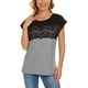 thumbnail image 2 of Camiseta informal para mujer, jersey de manga corta con retazos de encaje y cuello redondo liso, blusa, Tops Fridja  bn6387, 2 of 5