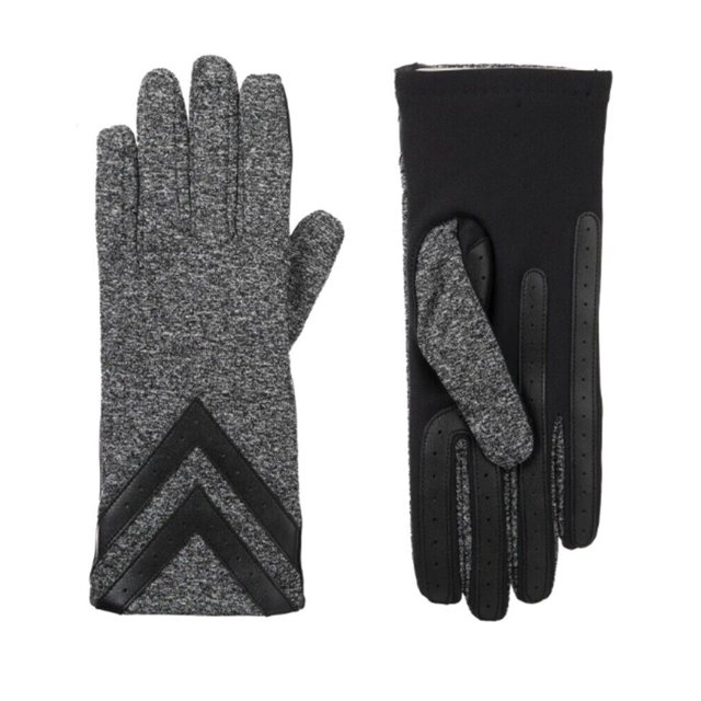Isotoner Women' SmartDri Smartouch 3 Button Length Spandex Chevron Gloves - A30660 (Black Heather, L/XL)