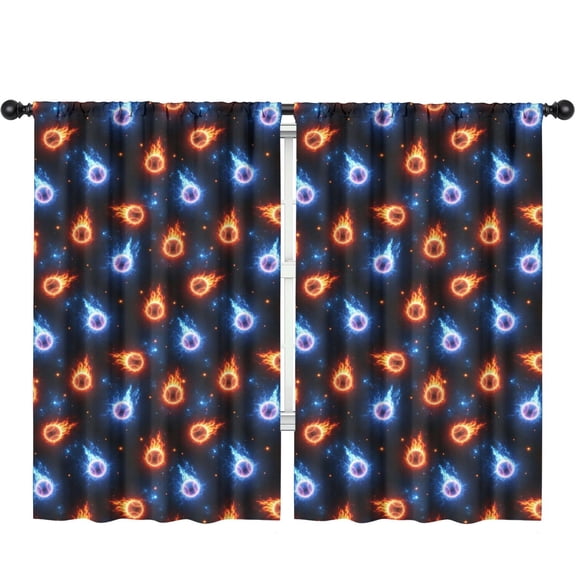 Baseballs and Auras Pattern Insulated Teens Curtains Set Of 2, Bedroom Essentials, Toddler Room Decor 52"x84"