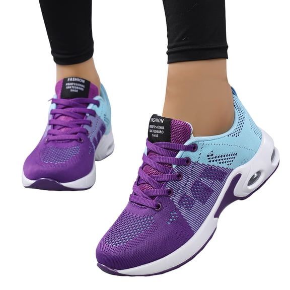 Women's Lightweight Non Slip Tennis Shoes Breathable Orthopedic Walking Shoes Lace Up Air Cushion Slip on Sneakers Purple Size 7.5