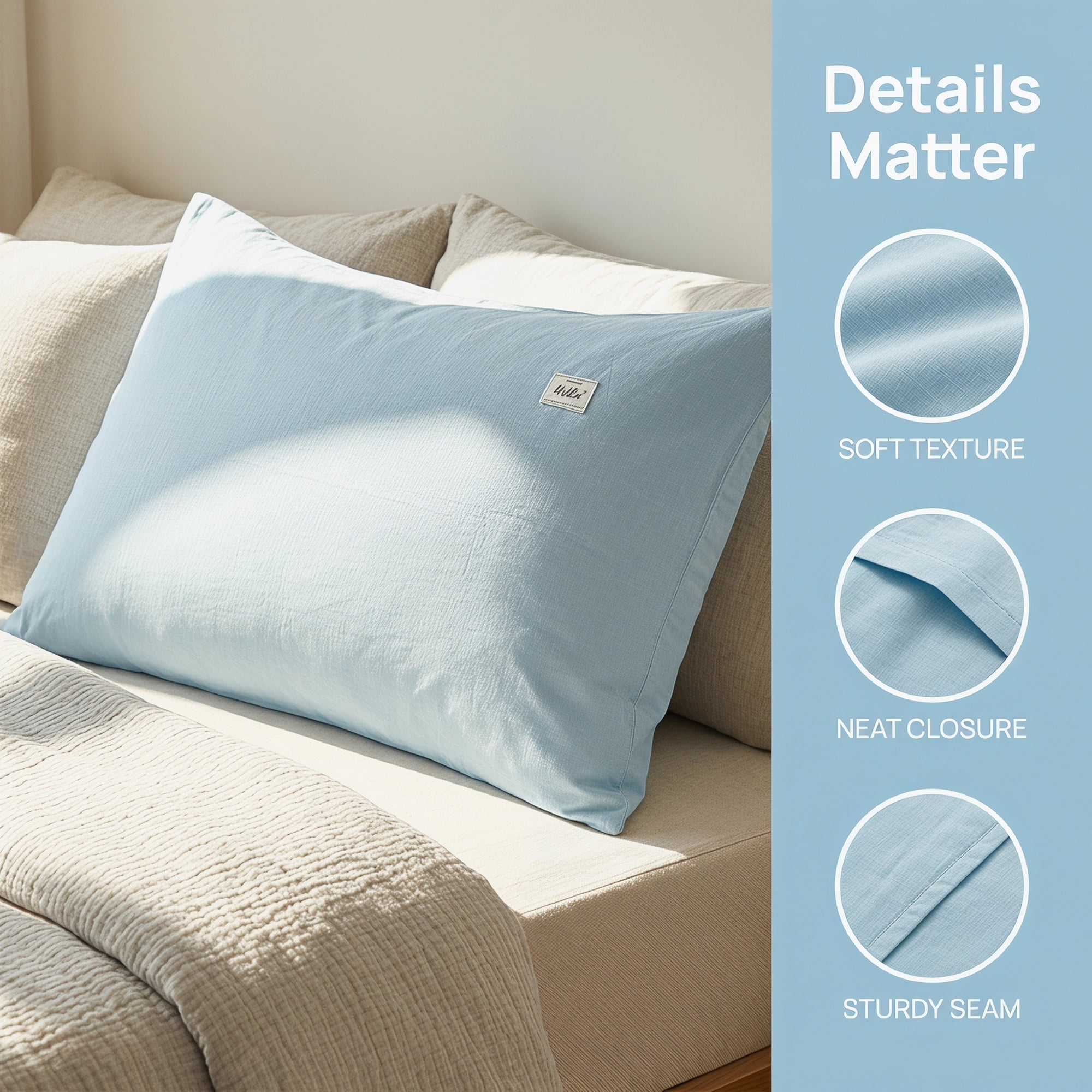 Unique Bargains 2 Pack Cotton Pillowcase Smooth Cooling Pillow Cases Envelope Closure Queen Blue