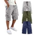 thumbnail image 2 of Zimjoy 3 Pack Men's Long Bermuda Cargo Shorts Elastic Waist Drawstring Below Knee Camping Work Shorts, Gray 3XL, 2 of 7