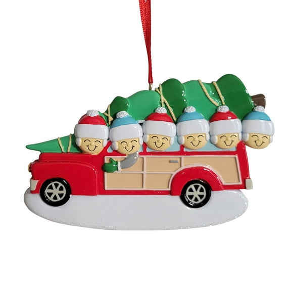 Station Wagon Family Holds 6 Names Round Disc Ornament