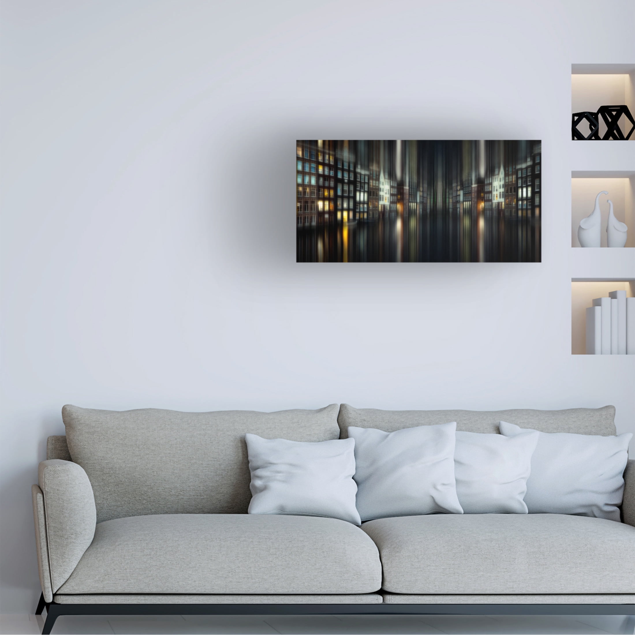 Canvas Wall Art - Arro  'Amsterdam By Night' Wall Art for Living Room, Bedroom, or Office D?cor by Trademark Fine Art - 32 x 16 Inches