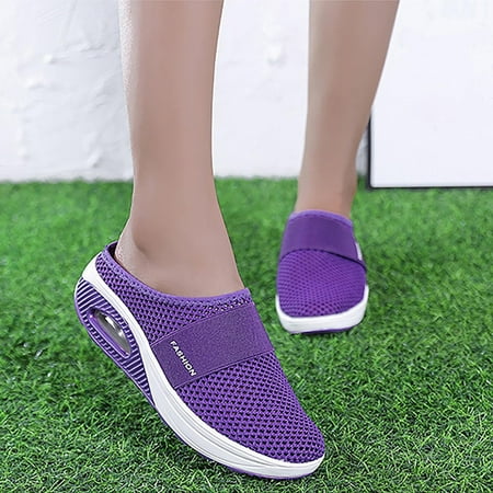 

Ecqkame Women s Wedges Slippers Clearance New Style Daily Fashion Casual Baotou Mesh Round Head Women s Wedge Slippers Purple 40