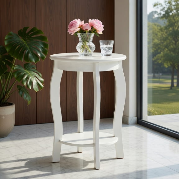 Resenkos 15-inch 2-Tier Round Side Table with Lower Storage Shelf, White