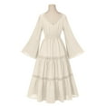 thumbnail image 4 of Renaissance Dress Women Pirate Peasant Tiered Flowy Long Dresses V Neck Bell Sleeve Vintage Victorian Costume, 4 of 6