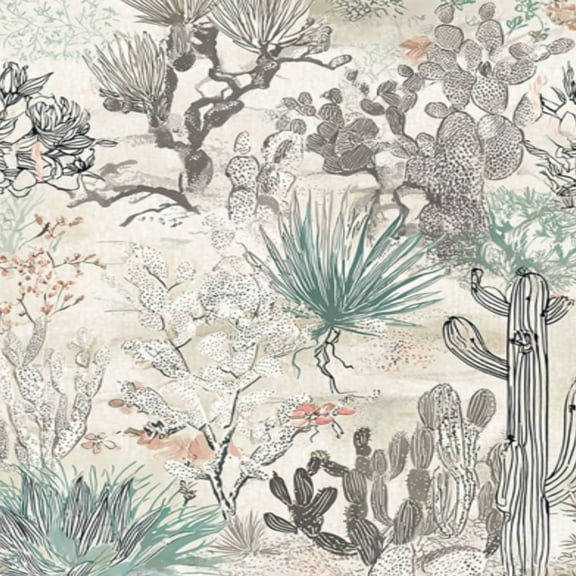 Western Peel and Stick Wallpaper Desert Cactus Succulent Plants Soft Neutral Tones Floral Accents Wall Mural 23.6in x 9.8ft Self Adhesive Removable Wall Paper Renter Friendly Wallpaper for Bedroom