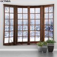thumbnail image 1 of Tapiz navideño colgante de pared fuera de la ventana, Paisaje de nieve, bosque, invierno, dormitorio, sala de estar, decoración del hogar, tela, 1 of 4