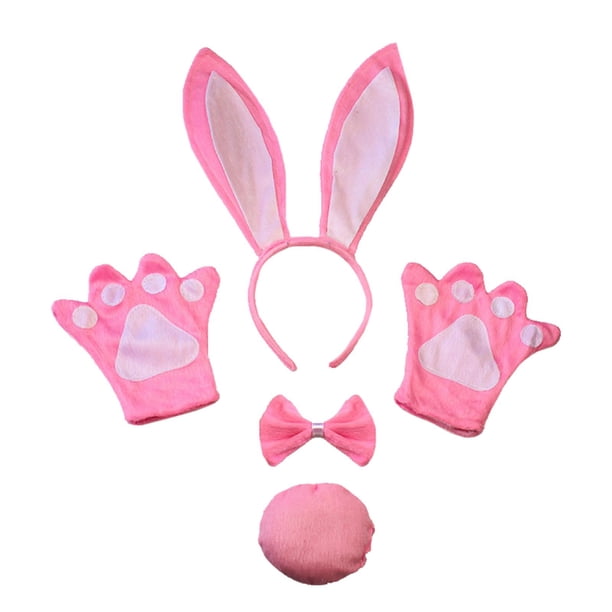 4x conjunto de disfraces de para niños adultos, lindos accesorios de disfraces de animales, diadema con orejas de conejo, guantes, pajarita y