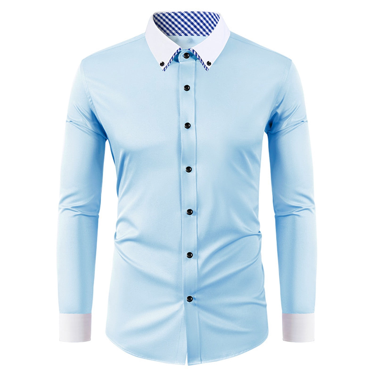 blue dress for baby girl White Herringbone Shirt with Royal Blue Collar and Blue Stitching –  byronshirts main image 0