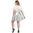 thumbnail image 6 of HDE Plus Size Shiny Metallic Suspender Skirt High Waisted Holographic Rave Skirt (Space Silver, 2X), 6 of 7
