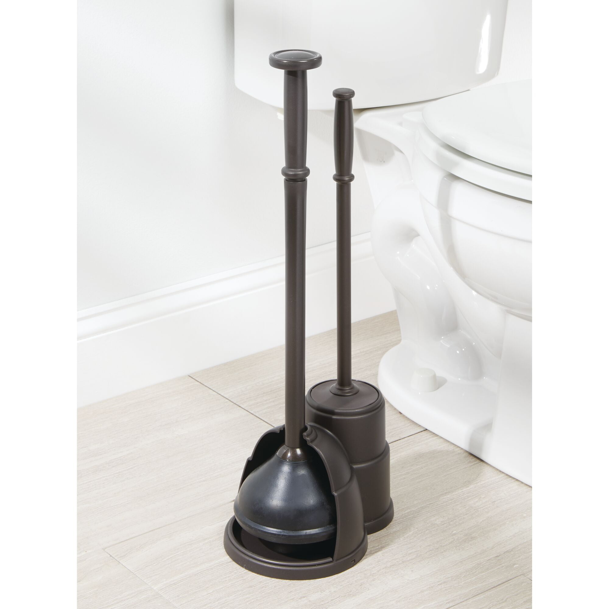 mDesign Hidden Plunger and Brush Set for Bathroom Toilet - Bronze