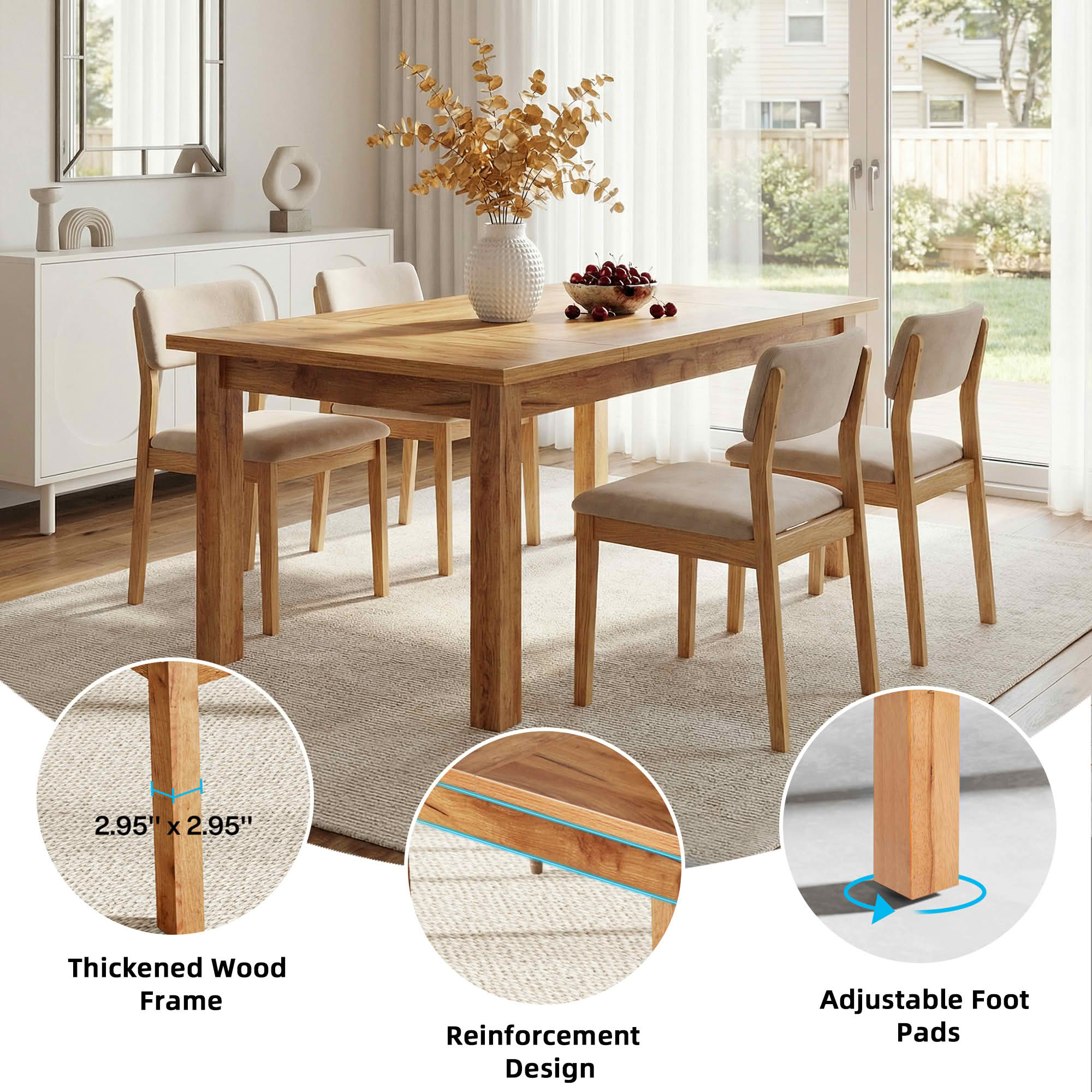 MAYEERTY 70.9 Inch Farmhouse Wood Dining Table, Rectangular Breakfast Table with Ample Legroom for 6 to 8 People